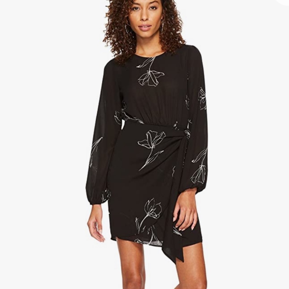 ASTR the label Women's Tie Skirt Longsleeve Floral Print Draped Dress